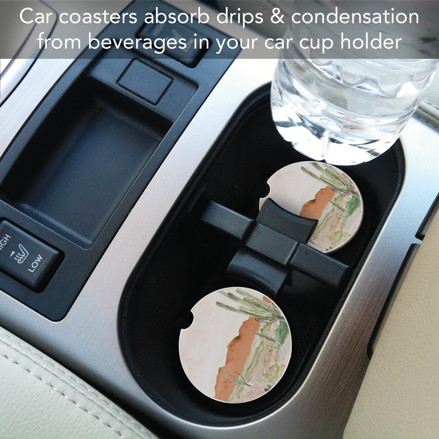 Thirstystone Desert View Single Absorbent Stone Coaster for Vehicle Cup Holder 2.6” Diameter Manufactured in The USA