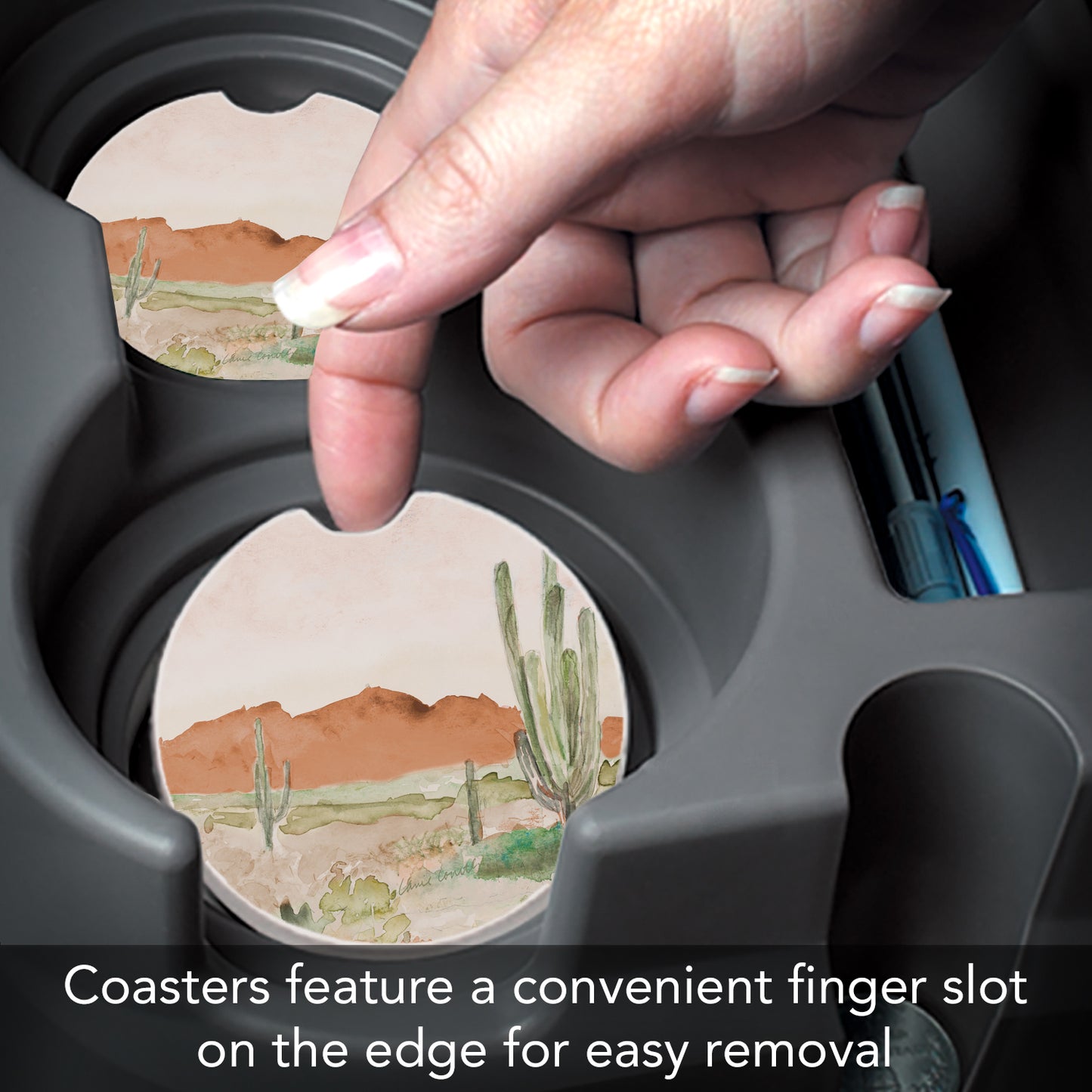 Thirstystone Desert View Single Absorbent Stone Coaster for Vehicle Cup Holder 2.6” Diameter Manufactured in The USA
