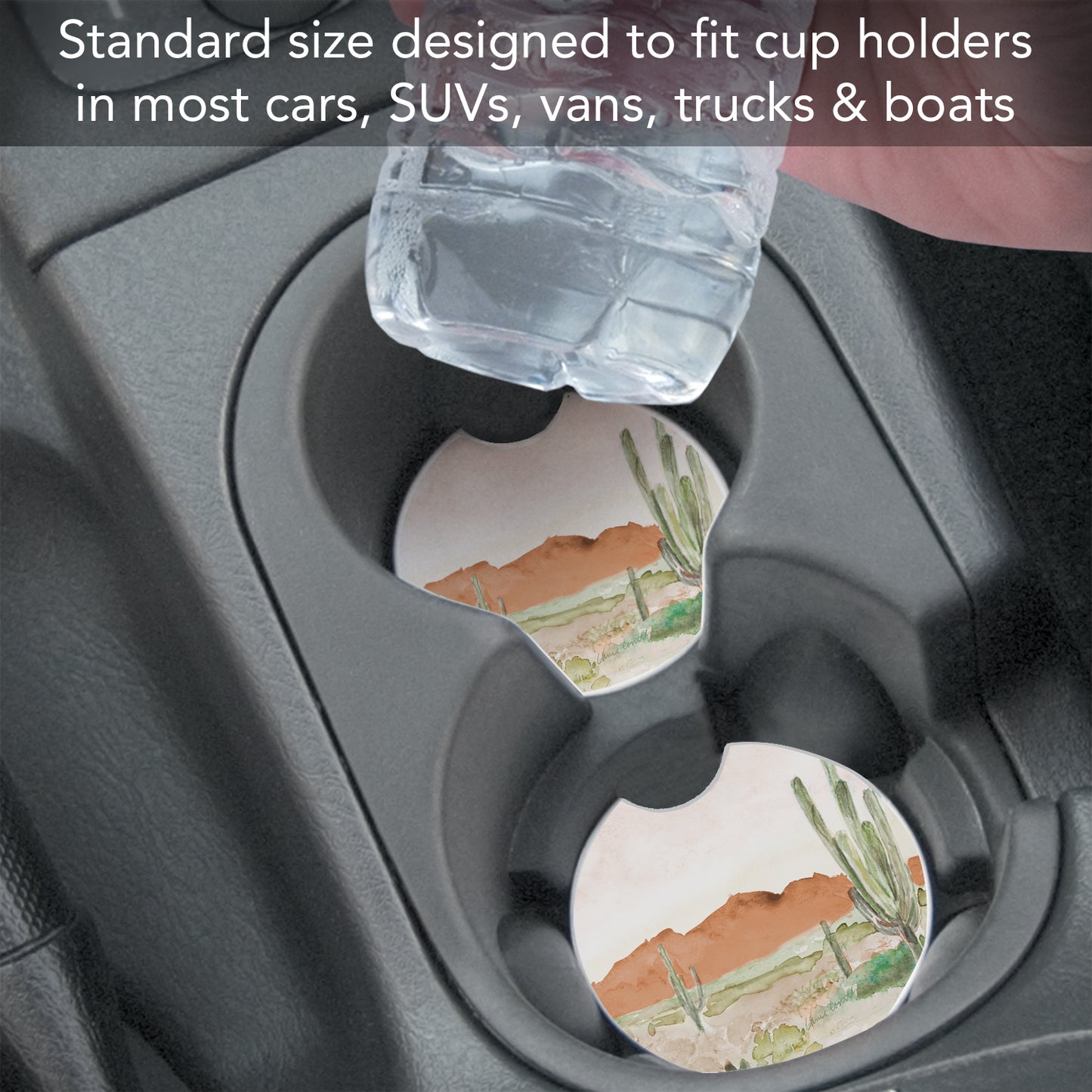 Thirstystone Desert View Single Absorbent Stone Coaster for Vehicle Cup Holder 2.6” Diameter Manufactured in The USA