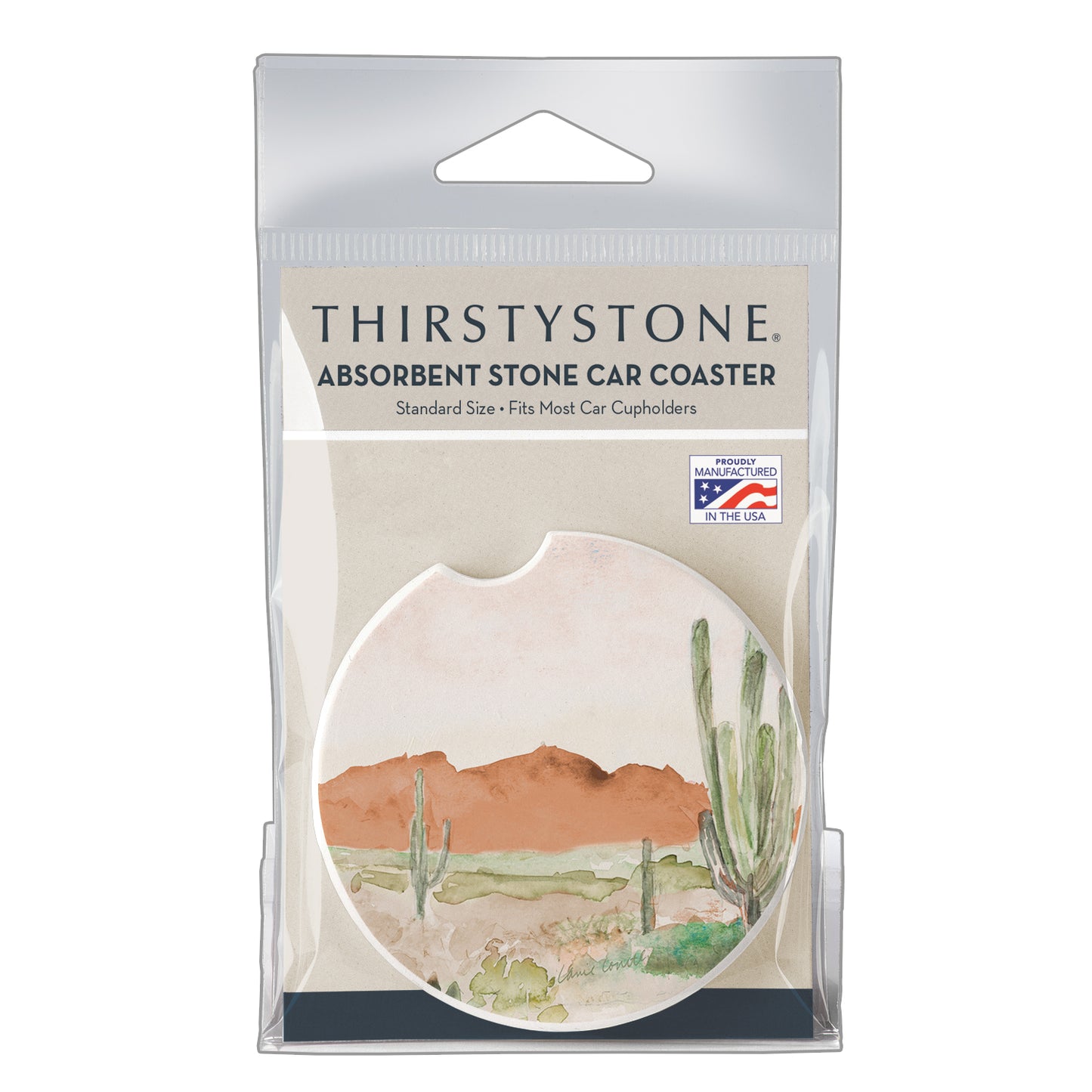 Thirstystone Desert View Single Absorbent Stone Coaster for Vehicle Cup Holder 2.6” Diameter Manufactured in The USA