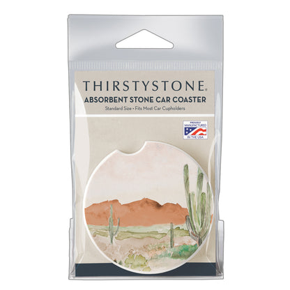 Thirstystone Desert View Single Absorbent Stone Coaster for Vehicle Cup Holder 2.6” Diameter Manufactured in The USA