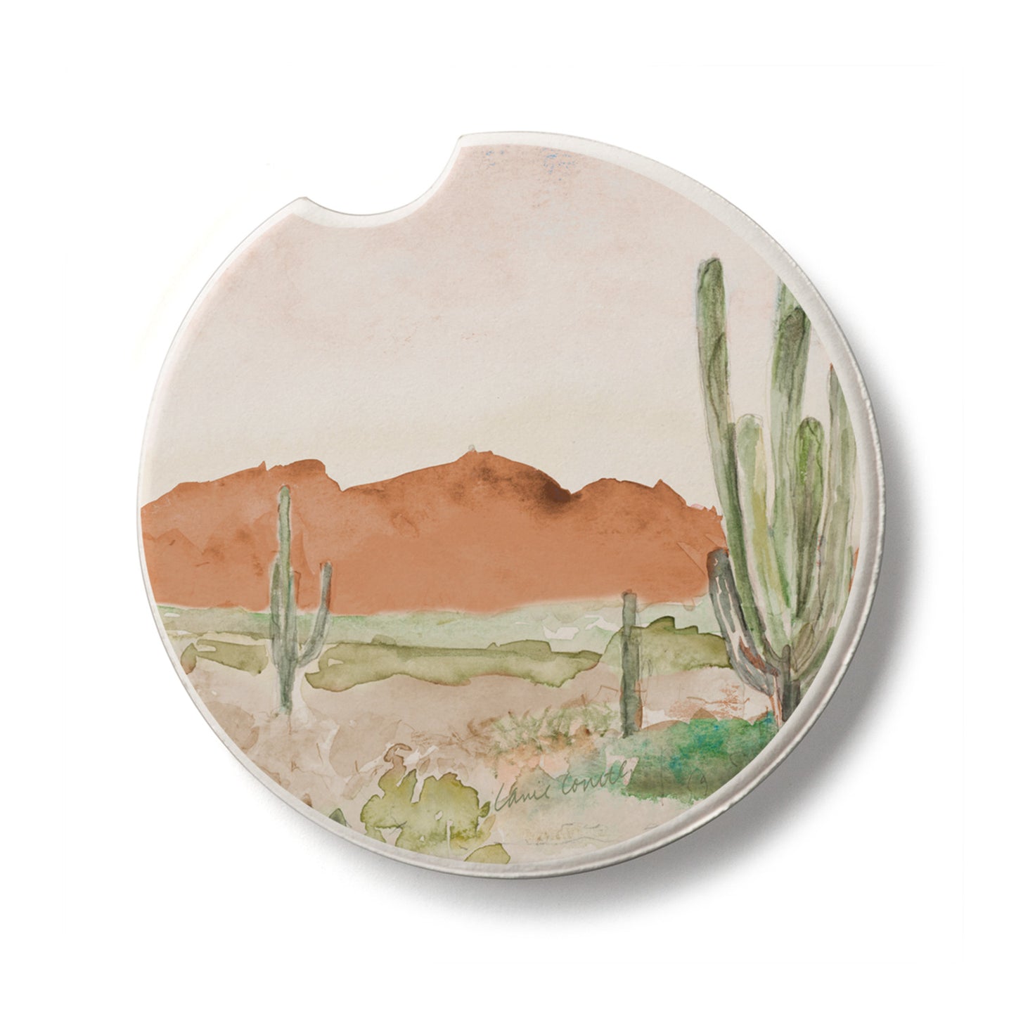 Desert View Single Absorbent Stone Car Coaster 2.6” Diameter Manufactured in the USA