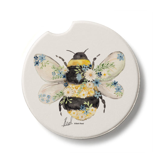 Beautiful Bee Single Absorbent Stone Car Coaster 2.6” Diameter Manufactured in the USA