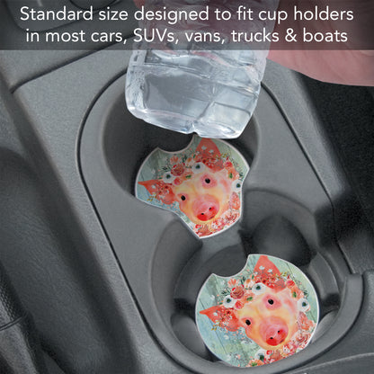 Thirstystone Crowned Piggy Single Absorbent Stone Coaster for Vehicle Cup Holder 2.6” Diameter Manufactured in The USA