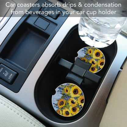 Thirstystone Sunflower Gallery Single Absorbent Stone Coaster for Vehicle Cup Holder 2.6” Diameter Manufactured in The USA
