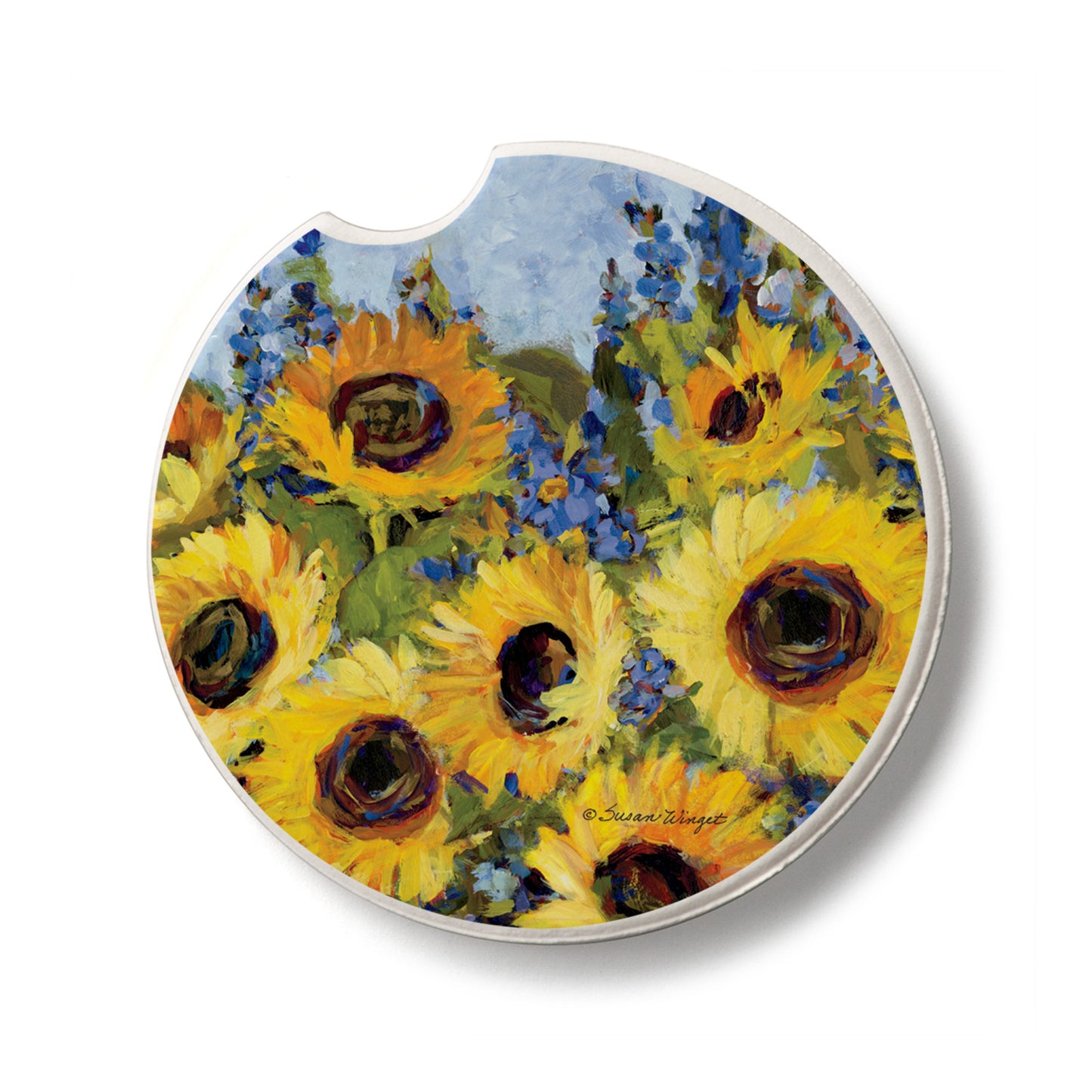Sunflower Gallery Single Absorbent Stone Car Coaster 2.6” Diameter Manufactured in the USA