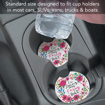 Thirstystone Doing My Best Single Absorbent Stone Coaster for Vehicle Cup Holder 2.6” Diameter Manufactured in The USA