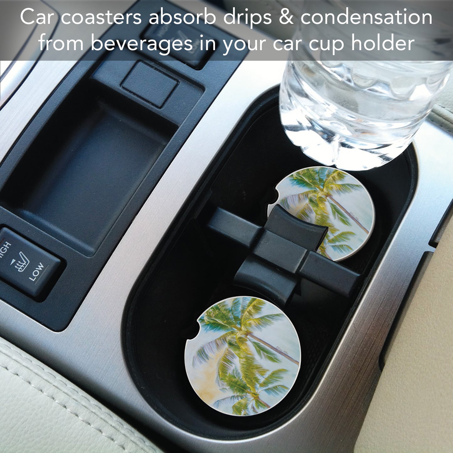 Thirstystone Sunset Palms Single Absorbent Stone Coaster for Vehicle Cup Holder 2.6” Diameter Manufactured in The USA