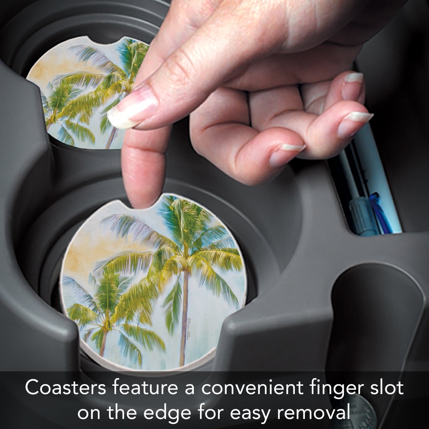 Thirstystone Sunset Palms Single Absorbent Stone Coaster for Vehicle Cup Holder 2.6” Diameter Manufactured in The USA