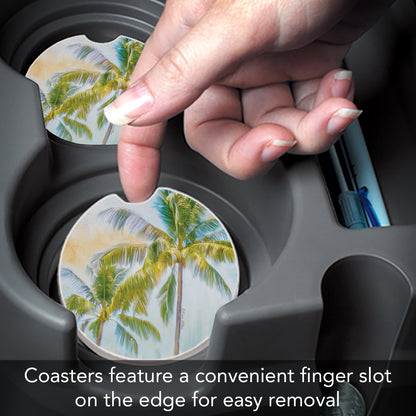 Thirstystone Sunset Palms Single Absorbent Stone Coaster for Vehicle Cup Holder 2.6” Diameter Manufactured in The USA