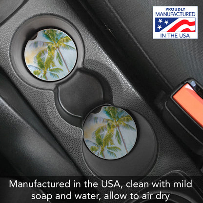 Thirstystone Sunset Palms Single Absorbent Stone Coaster for Vehicle Cup Holder 2.6” Diameter Manufactured in The USA