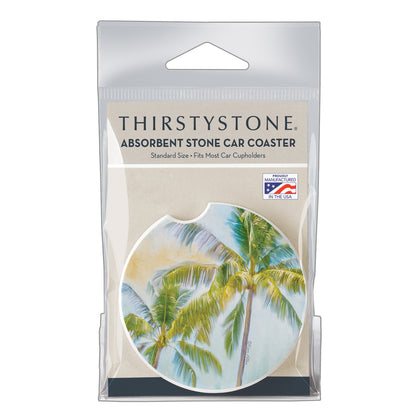 Thirstystone Sunset Palms Single Absorbent Stone Coaster for Vehicle Cup Holder 2.6” Diameter Manufactured in The USA