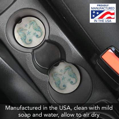 Thirstystone Twin Seahorses Single Absorbent Stone Coaster for Vehicle Cup Holder 2.6” Diameter Manufactured in The USA