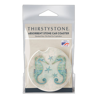 Thirstystone Twin Seahorses Single Absorbent Stone Coaster for Vehicle Cup Holder 2.6” Diameter Manufactured in The USA