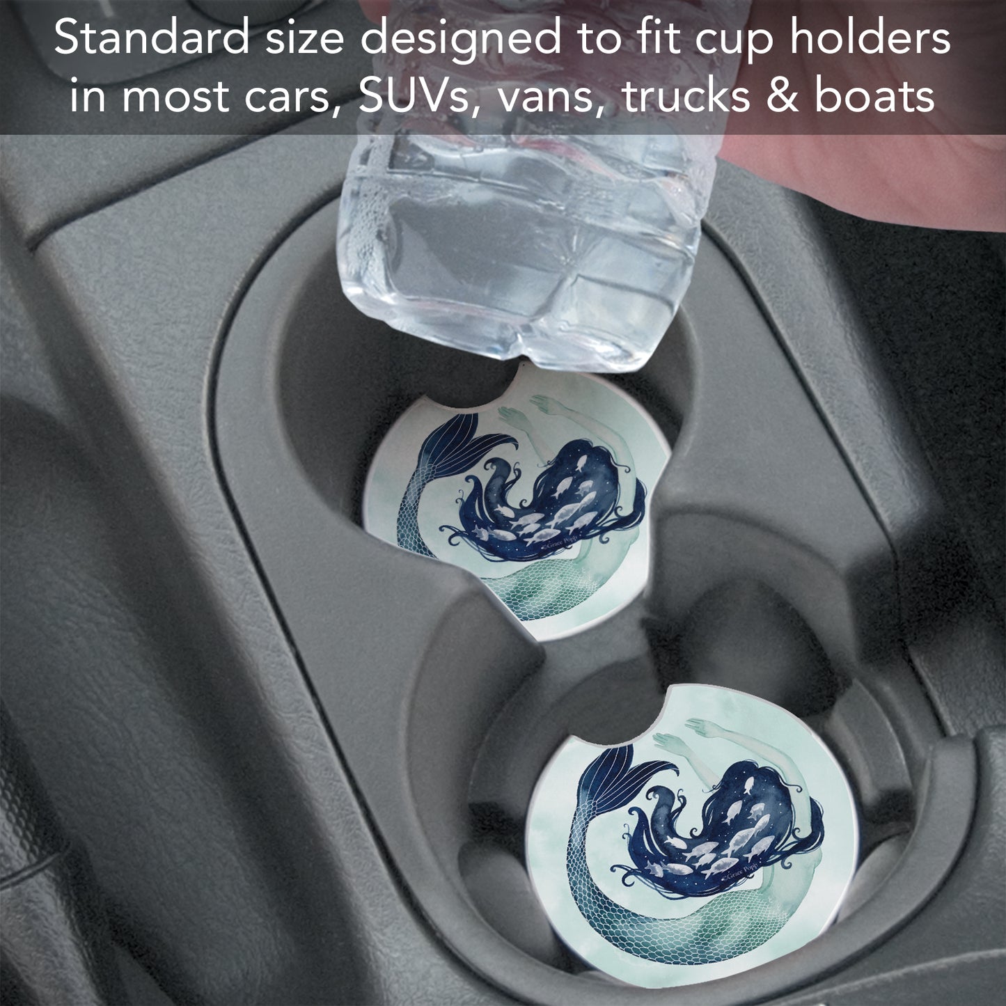 Thirstystone Mermaid Scales Single Absorbent Stone Coaster for Vehicle Cup Holder 2.6” Diameter Manufactured in The USA