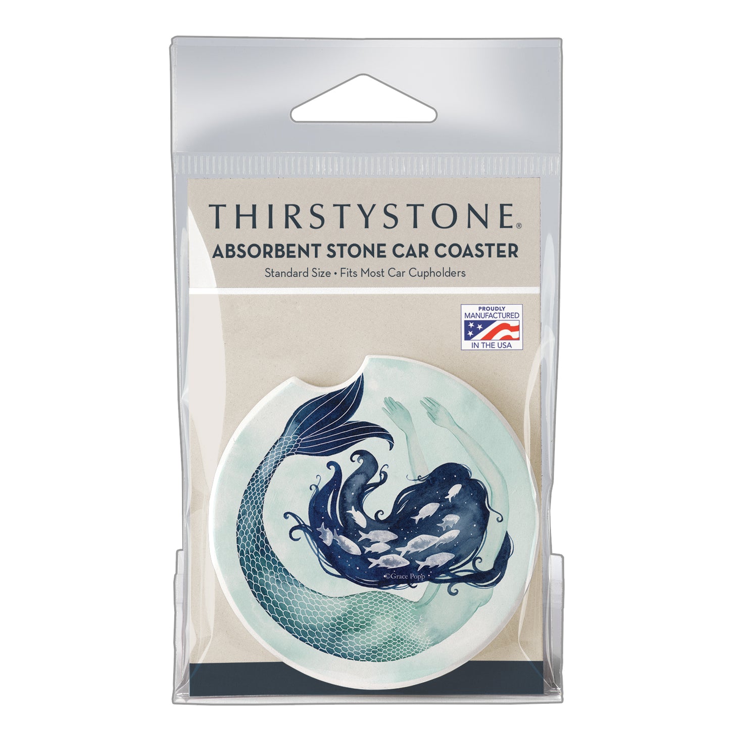 Thirstystone Mermaid Scales Single Absorbent Stone Coaster for Vehicle Cup Holder 2.6” Diameter Manufactured in The USA
