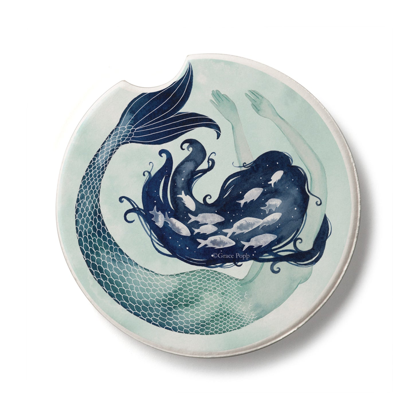 Mermaid Scales Single Absorbent Stone Car Coaster  2.6” Diameter Manufactured in the USA