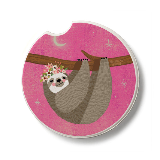 Pink Sloth Single Absorbent Stone Car Coaster 2.6” Diameter Manufactured in the USA