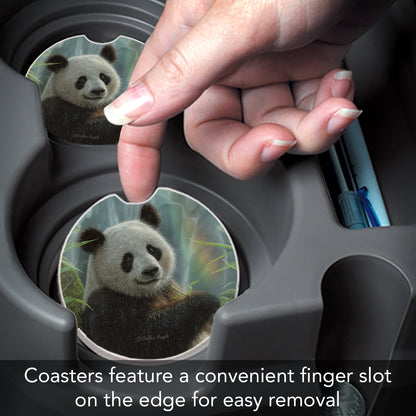 Thirstystone Panda Paradise Single Absorbent Stone Coaster for Vehicle Cup Holder 2.6” Diameter Manufactured in The USA