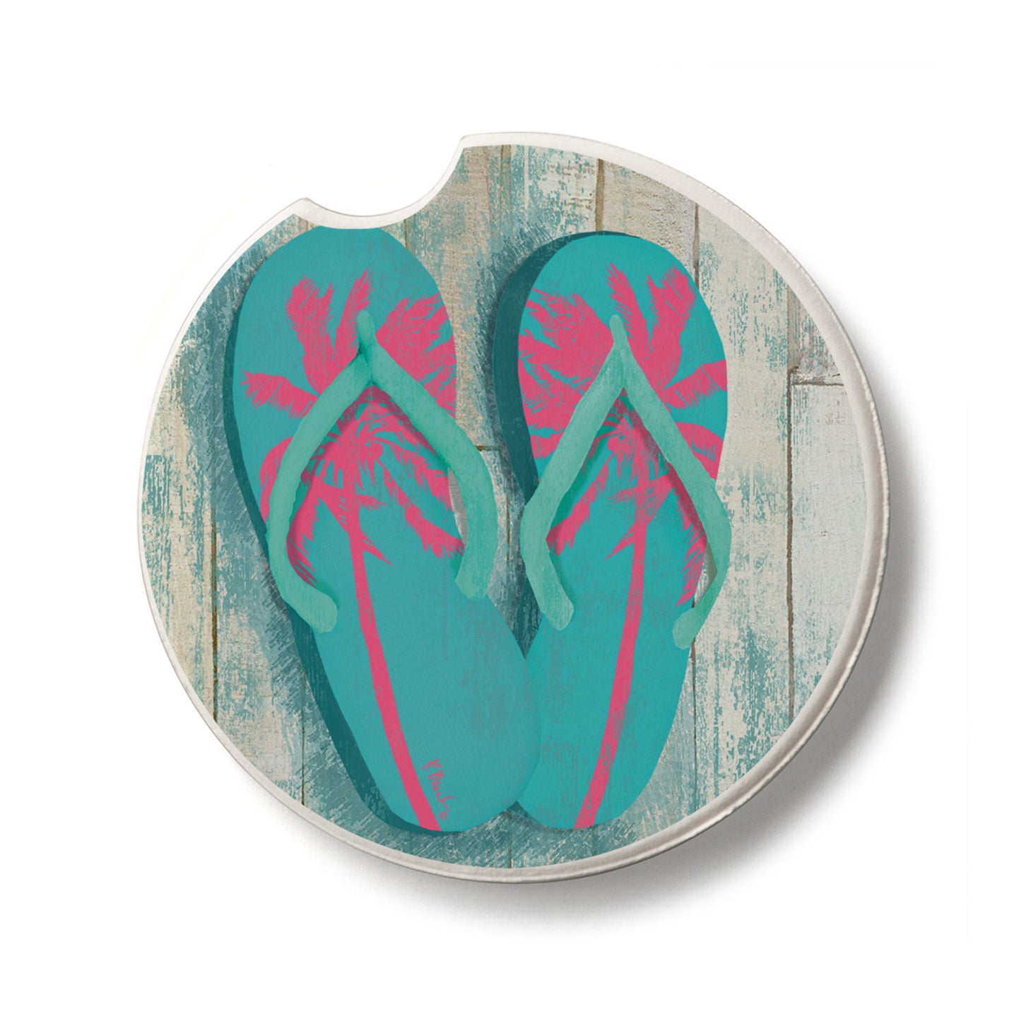 Pompano Sandals Single Absorbent Stone Car Coaster 2.6” Diameter Manufactured in the USA