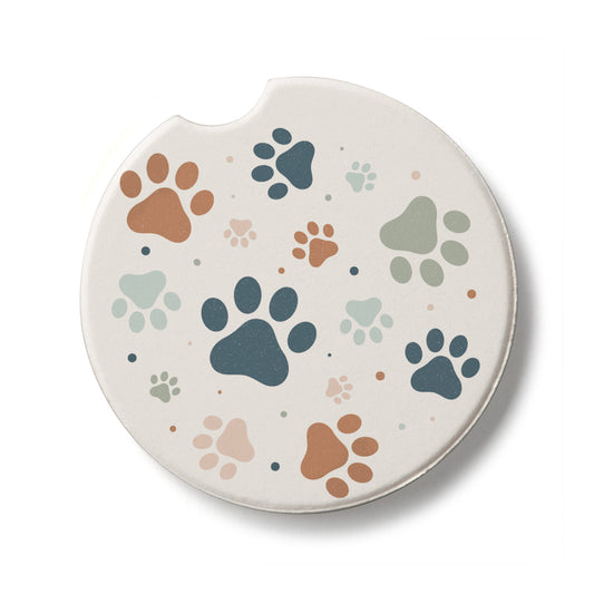 Paw Prints Single Absorbent Stone Car Coaster 2.6” Diameter Manufactured in the USA