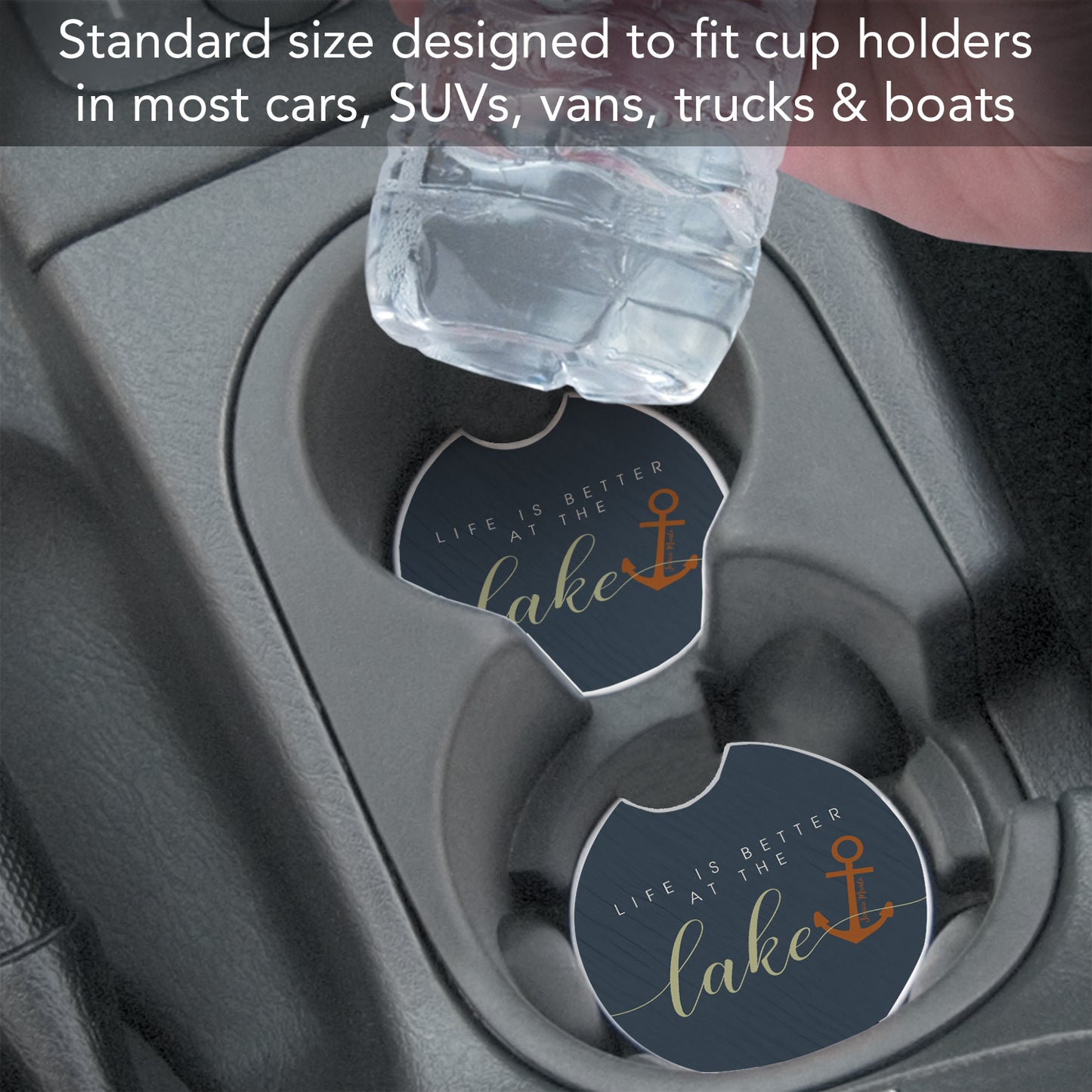 Thirstystone Lake Life Single Absorbent Stone Coaster for Vehicle Cup Holder 2.6” Diameter Manufactured in The USA