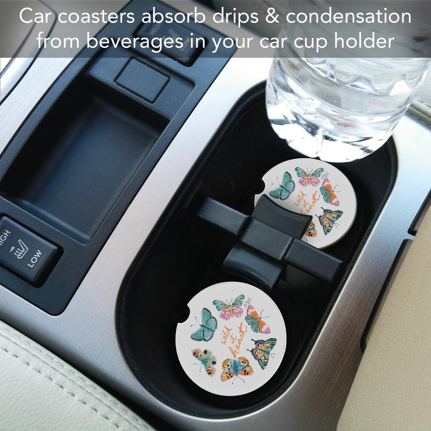 Thirstystone Wild at Heart Butterflies Single Absorbent Stone Coaster for Vehicle Cup Holder 2.6” Diameter Manufactured in The USA