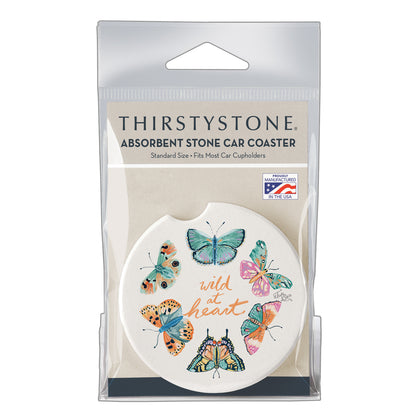 Thirstystone Wild at Heart Butterflies Single Absorbent Stone Coaster for Vehicle Cup Holder 2.6” Diameter Manufactured in The USA