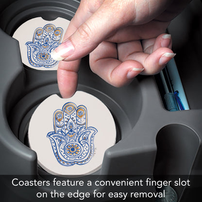 Thirstystone Hamsa Single Absorbent Stone Coaster for Vehicle Cup Holder 2.6” Diameter Manufactured in The USA