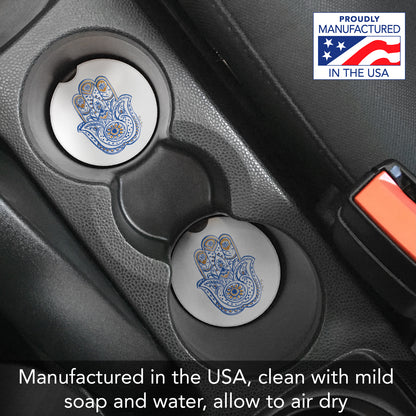 Thirstystone Hamsa Single Absorbent Stone Coaster for Vehicle Cup Holder 2.6” Diameter Manufactured in The USA