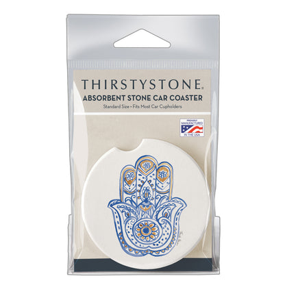 Thirstystone Hamsa Single Absorbent Stone Coaster for Vehicle Cup Holder 2.6” Diameter Manufactured in The USA