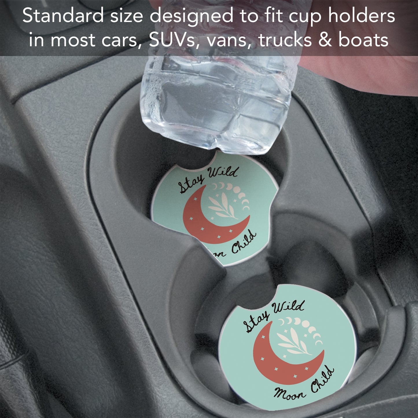 Thirstystone Moon Child Single Absorbent Stone Coaster for Vehicle Cup Holder 2.6” Diameter Manufactured in The USA