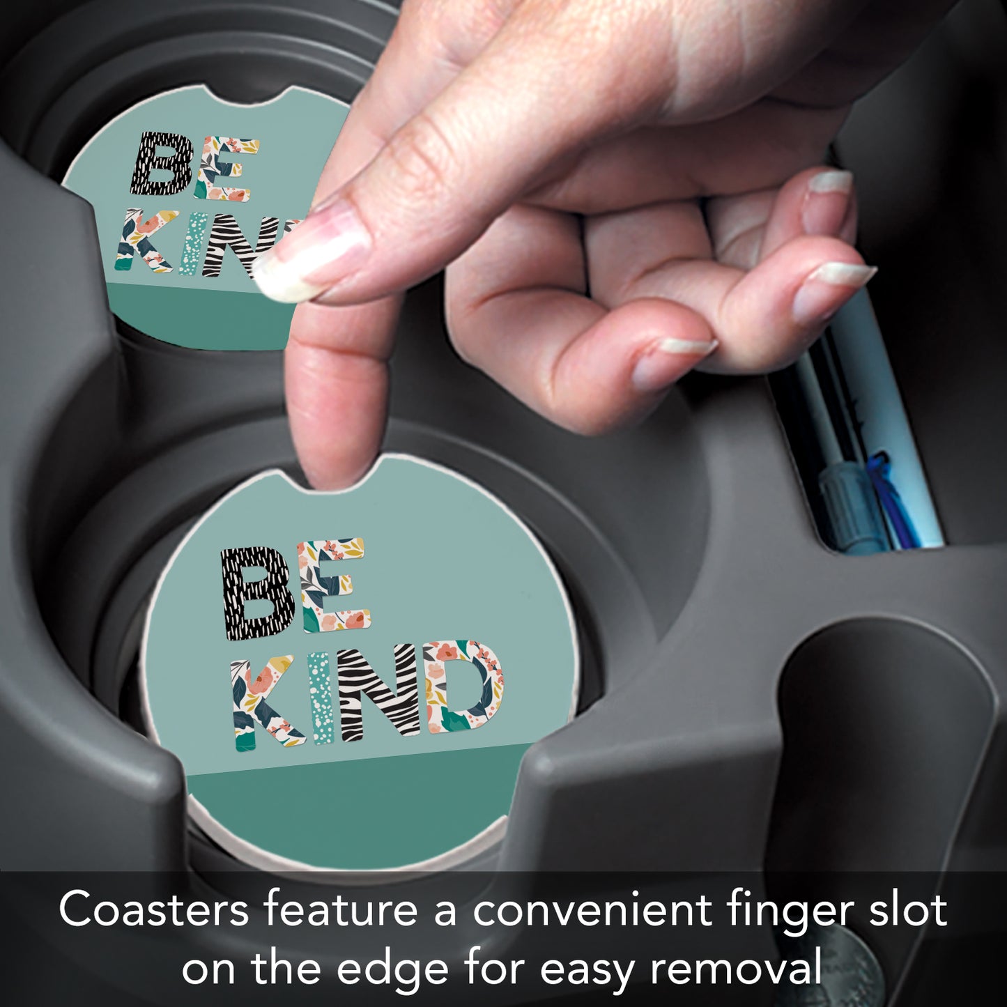 Thirstystone Floral Be Kind Single Absorbent Stone Coaster for Vehicle Cup Holder 2.6” Diameter Manufactured in The USA