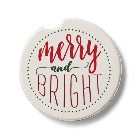 Merry & Bright Single Absorbent Stone Car Coaster 2.6” Diameter Manufactured in the USA