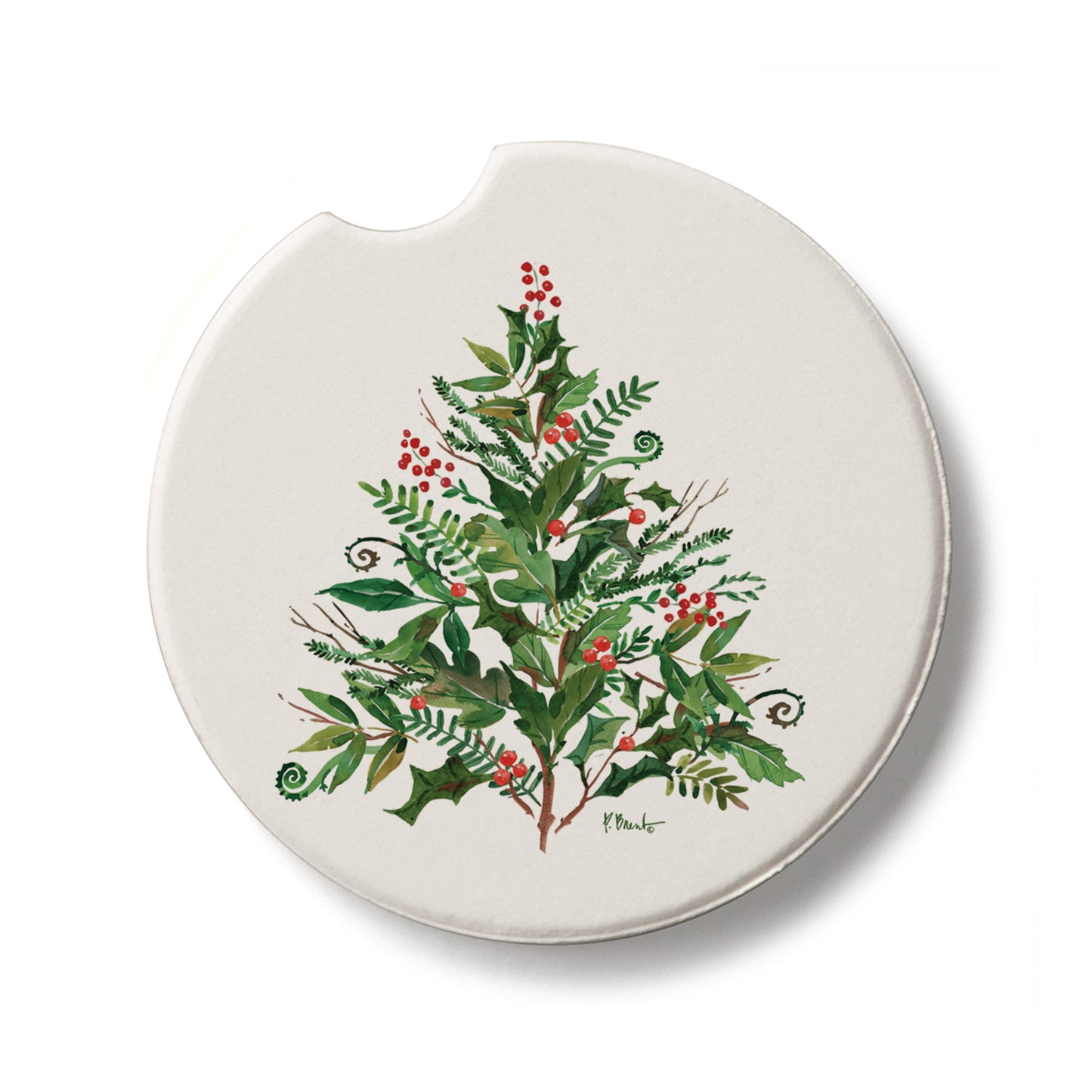 Peppermint Tree Single Absorbent Stone Car Coaster 2.6” Diameter Manufactured in the USA