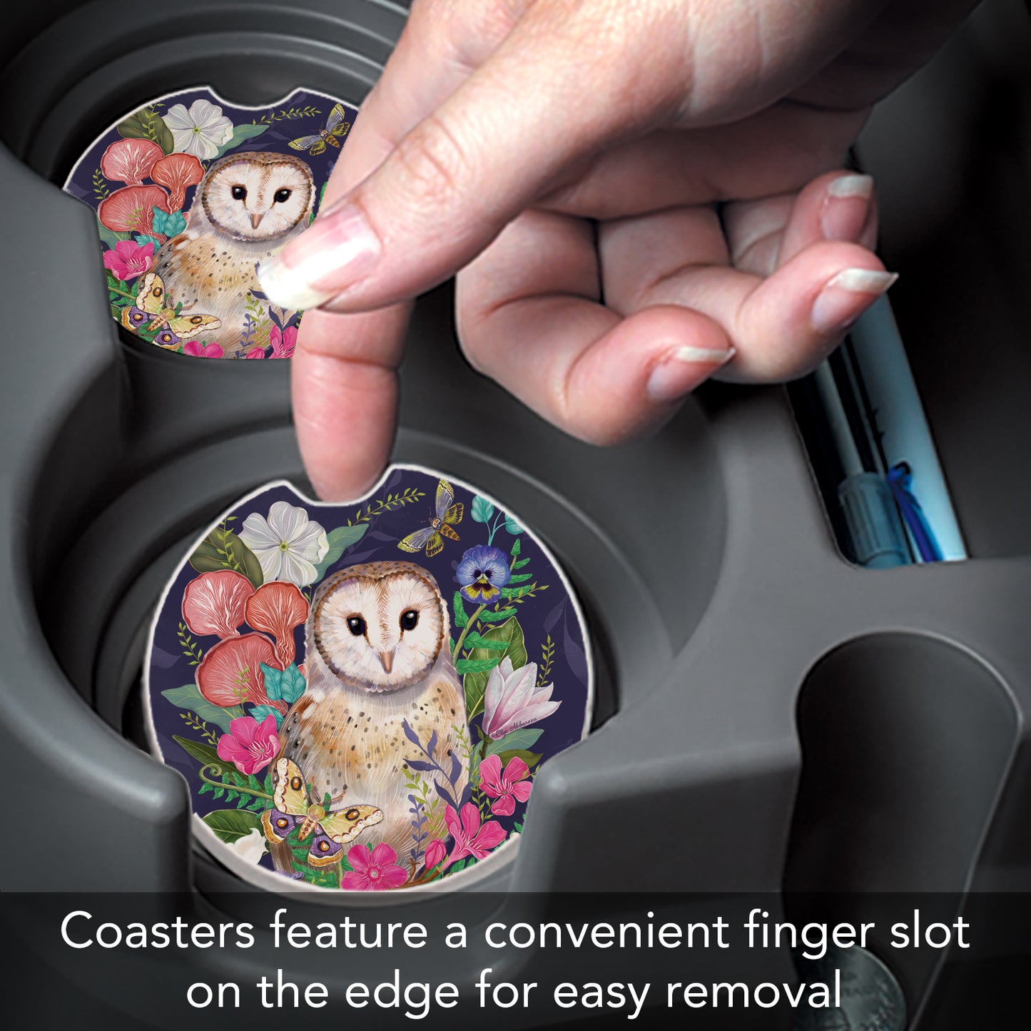 Thirstystone Barn Owl Single Absorbent Stone Coaster for Vehicle Cup Holder 2.6” Diameter Manufactured in The USA