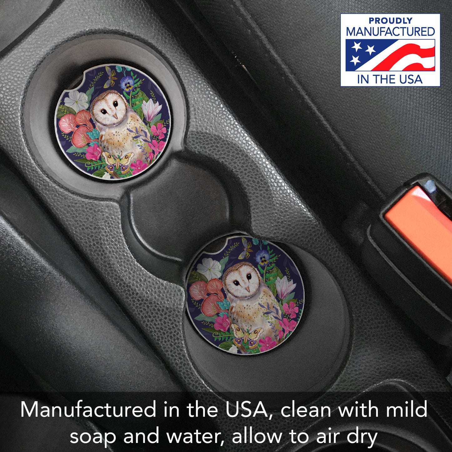 Thirstystone Barn Owl Single Absorbent Stone Coaster for Vehicle Cup Holder 2.6” Diameter Manufactured in The USA