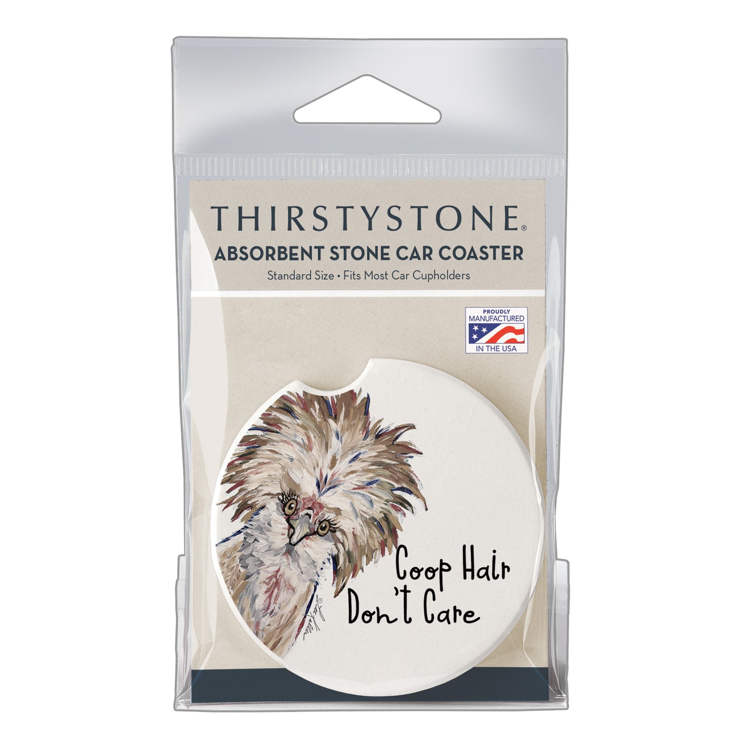 Thirstystone Coop Hair Don't Care Single Absorbent Stone Coaster for Vehicle Cup Holder 2.6” Diameter Manufactured in The USA