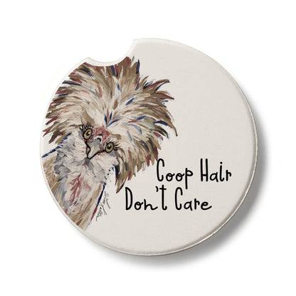 Coop Hair Don't Care Single Absorbent Stone Car Coaster 2.6” Diameter Manufactured in the USA