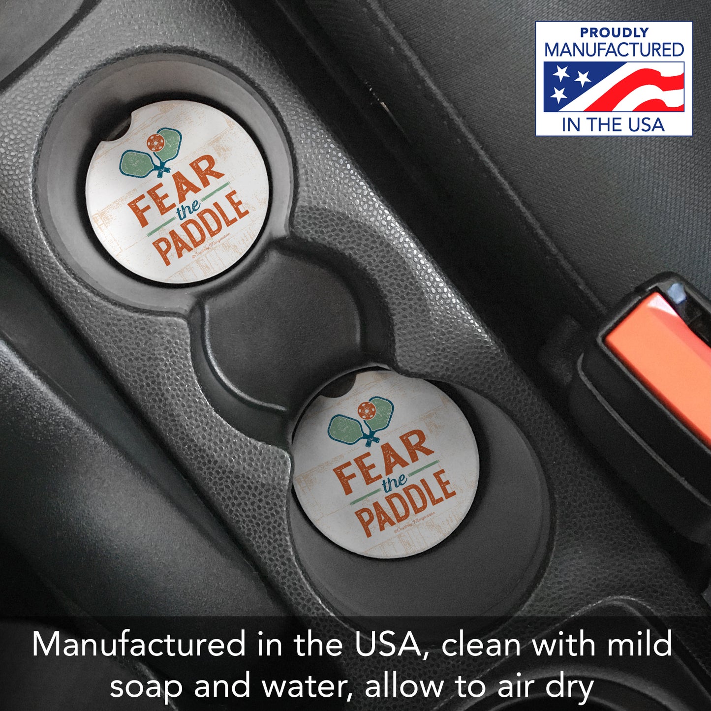 Thirstystone Fear The Paddle-Pickleball Single Absorbent Stone Coaster for Vehicle Cup Holder 2.6” Diameter Manufactured in The USA