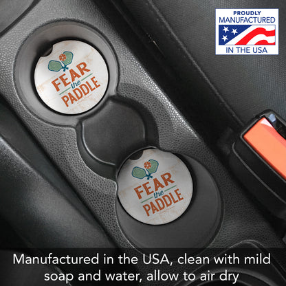 Thirstystone Fear The Paddle-Pickleball Single Absorbent Stone Coaster for Vehicle Cup Holder 2.6” Diameter Manufactured in The USA