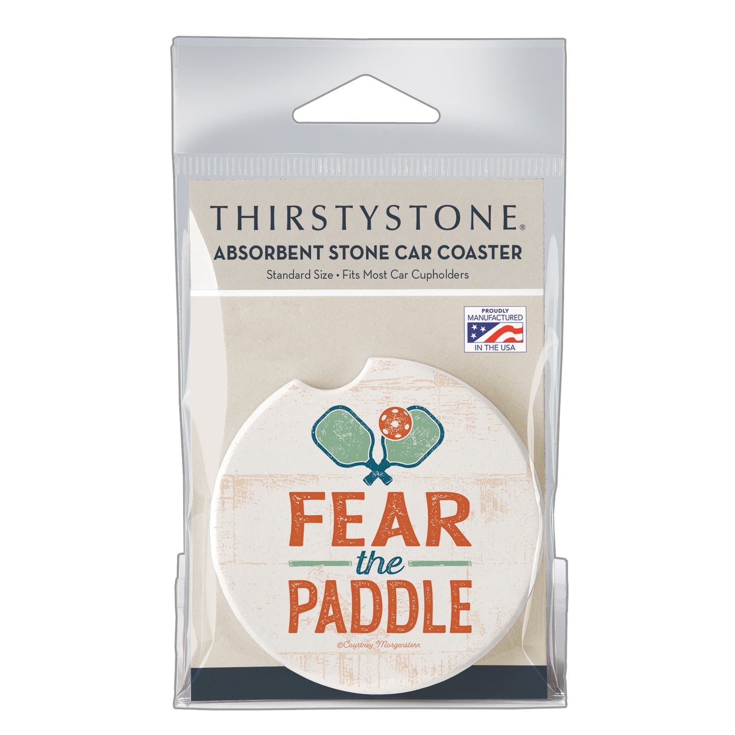 Thirstystone Fear The Paddle-Pickleball Single Absorbent Stone Coaster for Vehicle Cup Holder 2.6” Diameter Manufactured in The USA