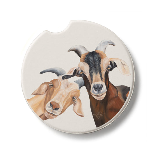 Goat Selfie Single Absorbent Stone Car Coaster 2.6” Diameter Manufactured in the USA