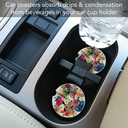 Thirstystone Morning Joy Floral Single Absorbent Stone Coaster for Vehicle Cup Holder 2.6” Diameter Manufactured in The USA