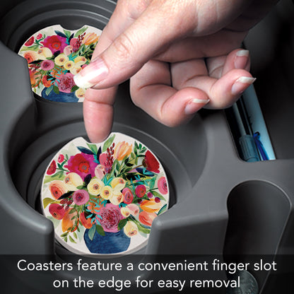 Thirstystone Morning Joy Floral Single Absorbent Stone Coaster for Vehicle Cup Holder 2.6” Diameter Manufactured in The USA