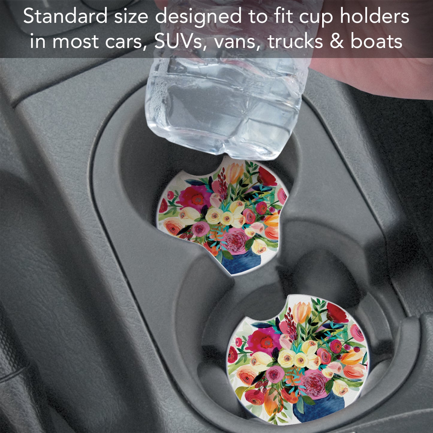 Thirstystone Morning Joy Floral Single Absorbent Stone Coaster for Vehicle Cup Holder 2.6” Diameter Manufactured in The USA
