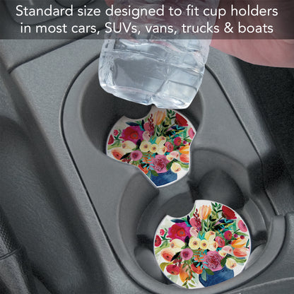 Thirstystone Morning Joy Floral Single Absorbent Stone Coaster for Vehicle Cup Holder 2.6” Diameter Manufactured in The USA