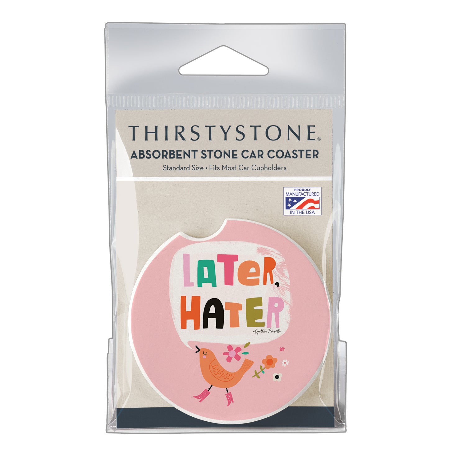 Thirstystone Later Hater Single Absorbent Stone Coaster for Vehicle Cup Holder 2.6” Diameter Manufactured in The USA