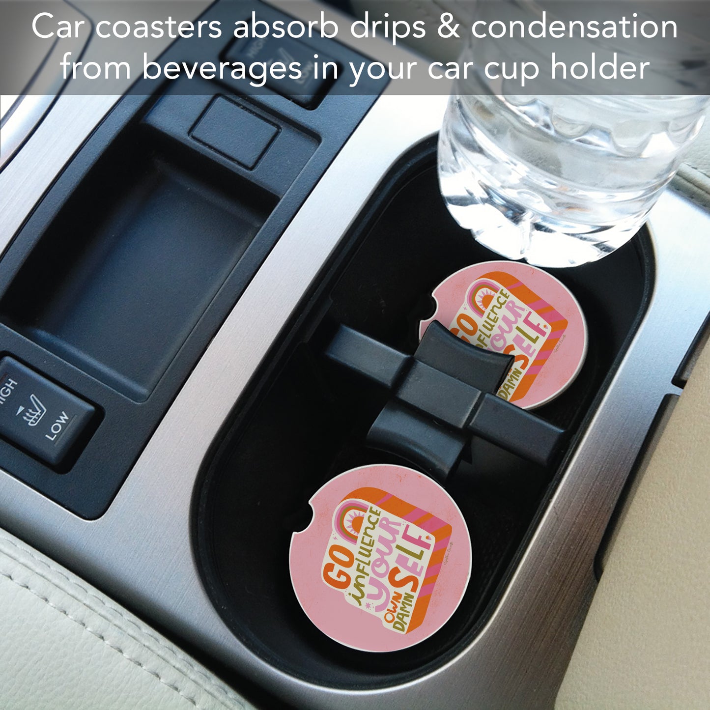 Thirstystone Influence Single Absorbent Stone Coaster for Vehicle Cup Holder 2.6” Diameter Manufactured in The USA