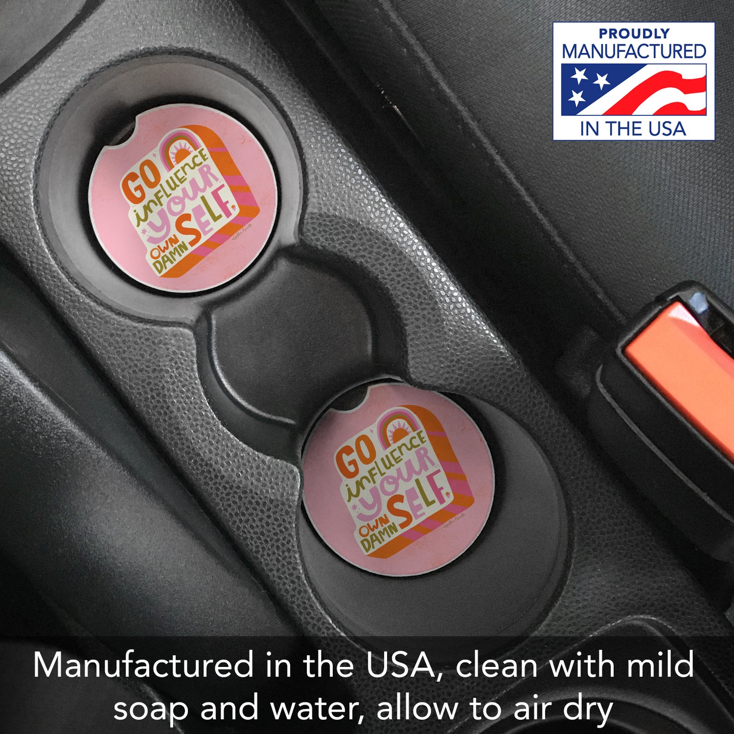 Thirstystone Influence Single Absorbent Stone Coaster for Vehicle Cup Holder 2.6” Diameter Manufactured in The USA